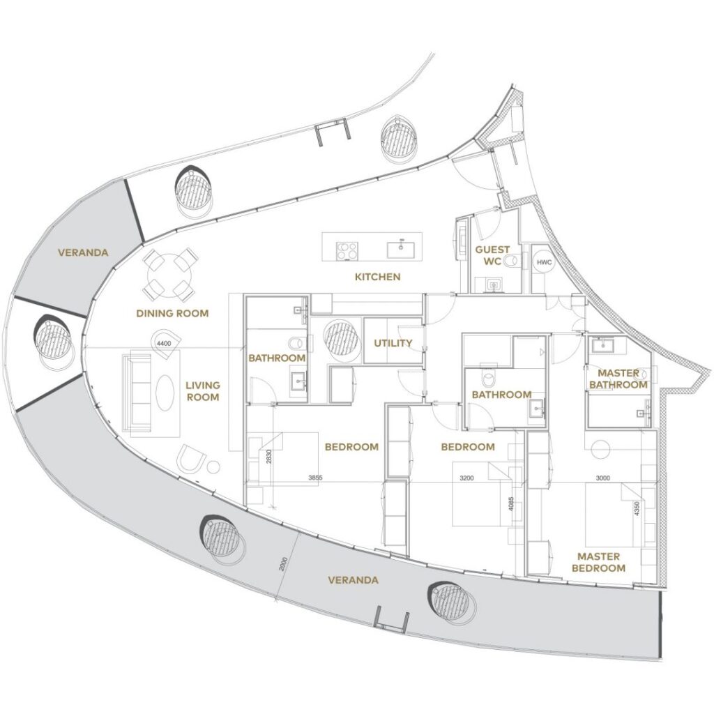 Floorplan for 3-bedroom Apartment, Ayia Napa, Famagusta, Cyprus