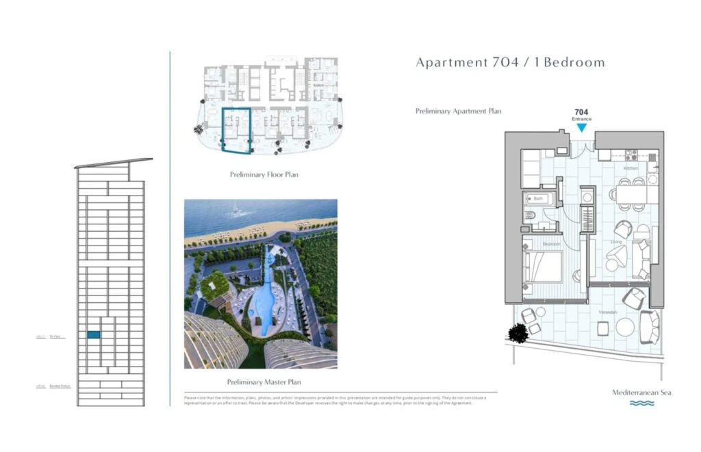 Floorplan for 1-bedroom Apartment, Limassol Marina, Limassol, Cyprus