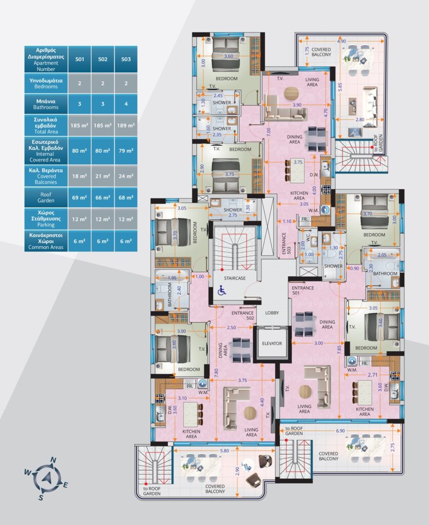 Floorplan for 3-bedroom Penthouse, Mackenzie, Larnaka, Cyprus