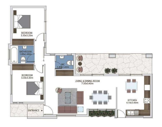 Floorplan for 2-bedroom Bungalow, Pissouri, Limassol, Cyprus