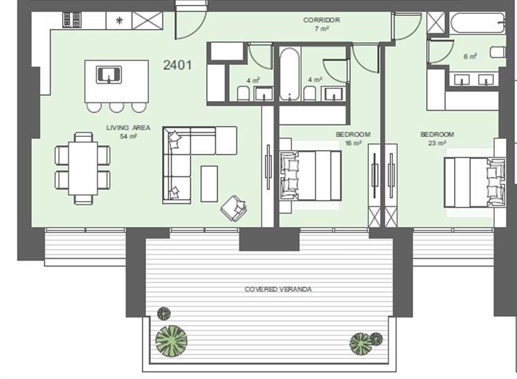 Floorplan for 2-bedroom Apartment, Mouttagiaka, Limassol, Cyprus