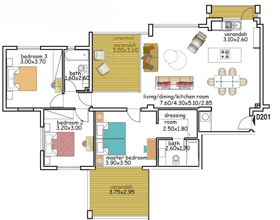 Floorplan for 3-bedroom Apartment, Tala, Paphos, Cyprus