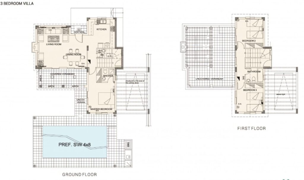 Floorplan for 3-bedroom Villa, Monagroulli, Limassol, Cyprus