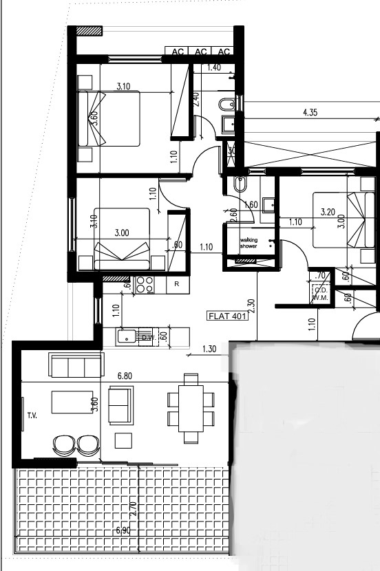 Floorplan for 3-bedroom Apartment, Mackenzie, Larnaka, Cyprus