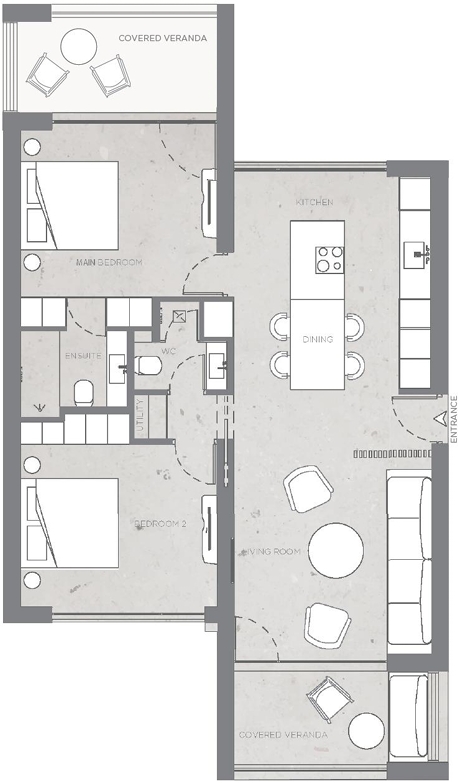 Floorplan for 2-bedroom Apartment, Minthis, Kallepia, Paphos, Cyprus