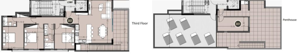 Floorplan for 3-bedroom Penthouse, Germasogeia, Limassol, Cyprus