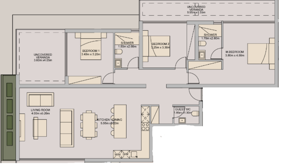Floorplan for 3-bedroom Apartment, Pafos, Paphos, Cyprus