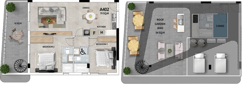 Floorplan for 2-bedroom Penthouse, Livadia, Larnaka, Cyprus