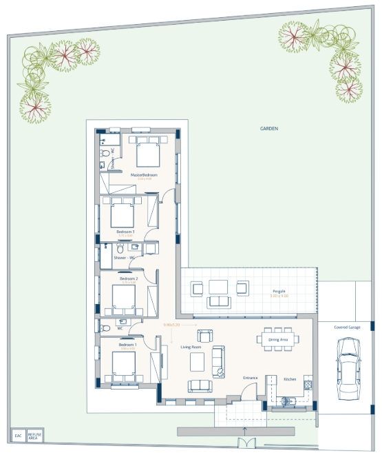 Floorplan for 4-bedroom Bungalow, Pervolia, Larnaka, Cyprus