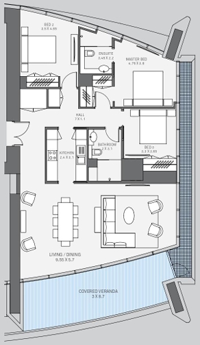Floorplan for 3-bedroom Apartment, Limassol Town Centre, Limassol, Cyprus