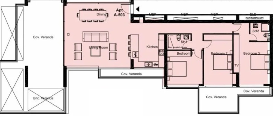 Floorplan for 3-bedroom Apartment, Pafos, Paphos, Cyprus
