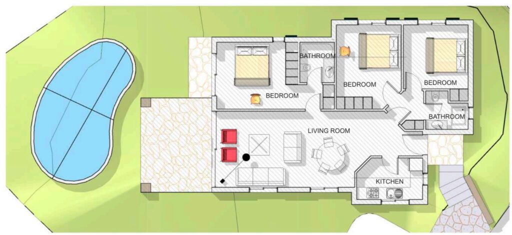 Floorplan for 3-bedroom Villa, Chlorakas, Paphos, Cyprus