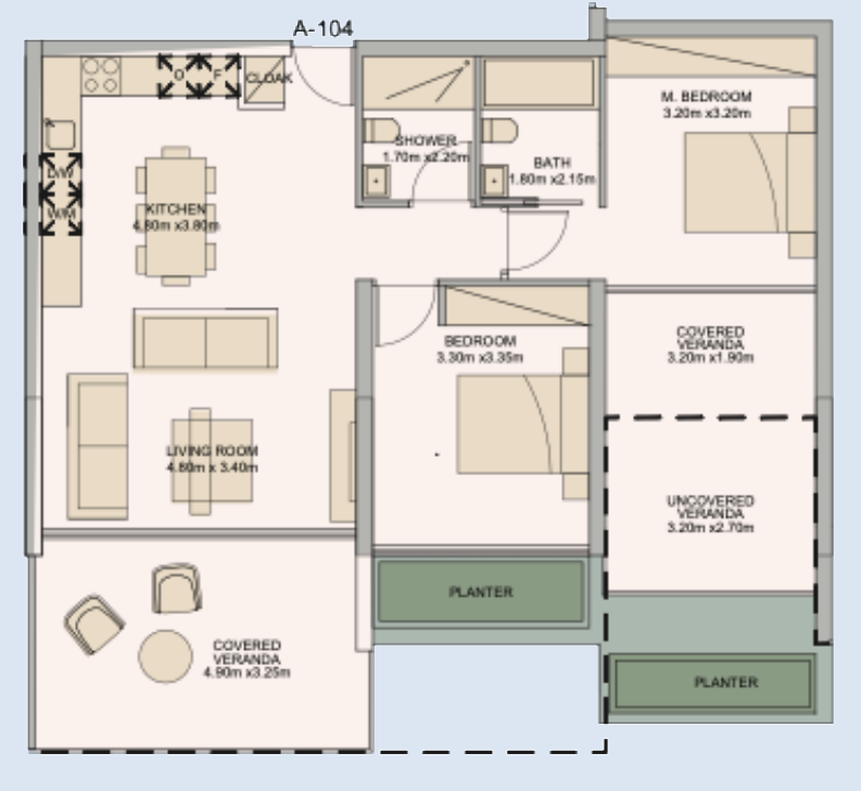 Floorplan for 2-bedroom Apartment, Kato Paphos, Paphos, Cyprus