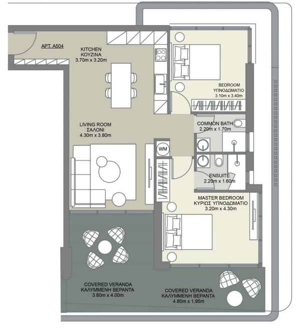 Floorplan for 2-bedroom Apartment, Kato Paphos, Paphos, Cyprus