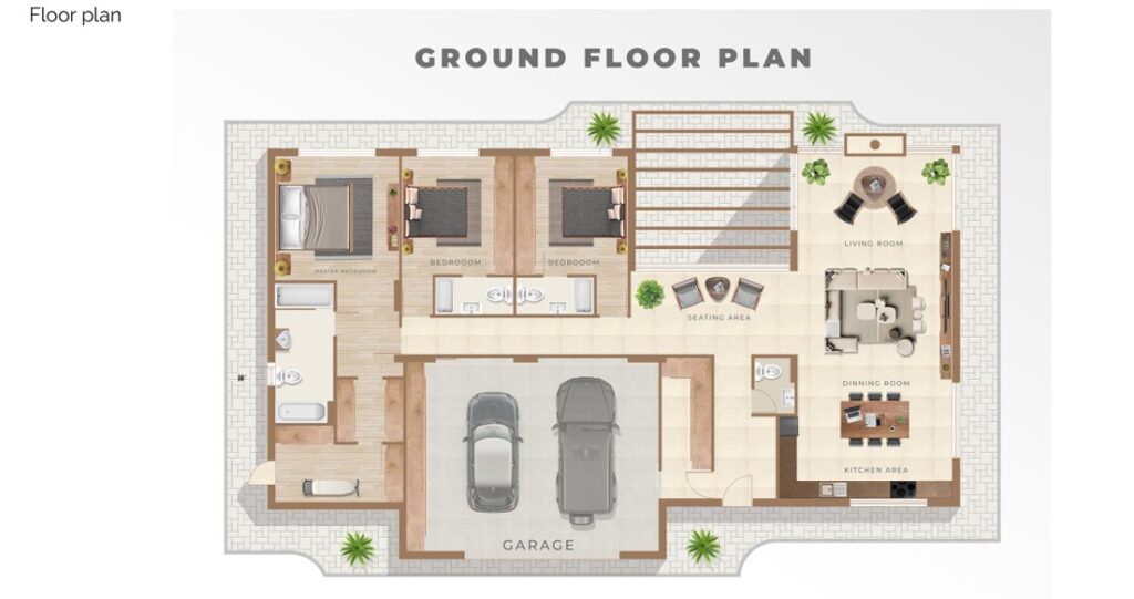 Floorplan for 3-bedroom Bungalow, Kouklia, Paphos, Cyprus