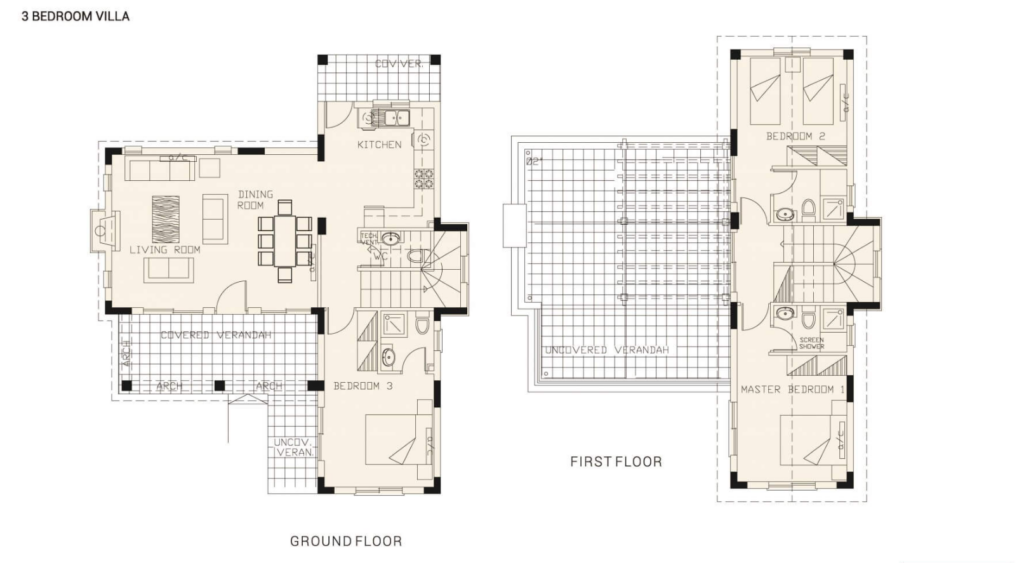 Floorplan for 3-bedroom Villa, Kouklia, Paphos, Cyprus