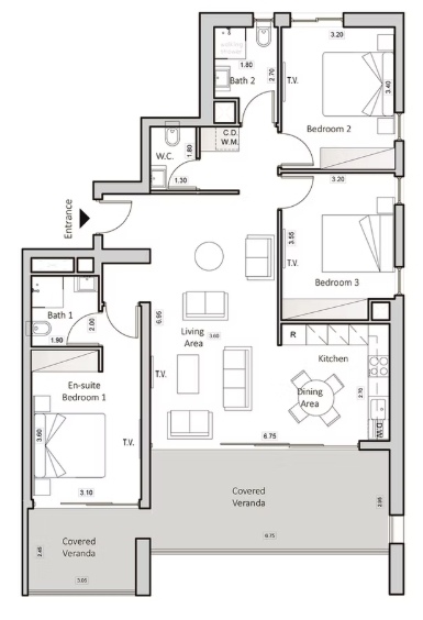 Floorplan for 3-bedroom Penthouse, Larnaka Town, Larnaka, Cyprus